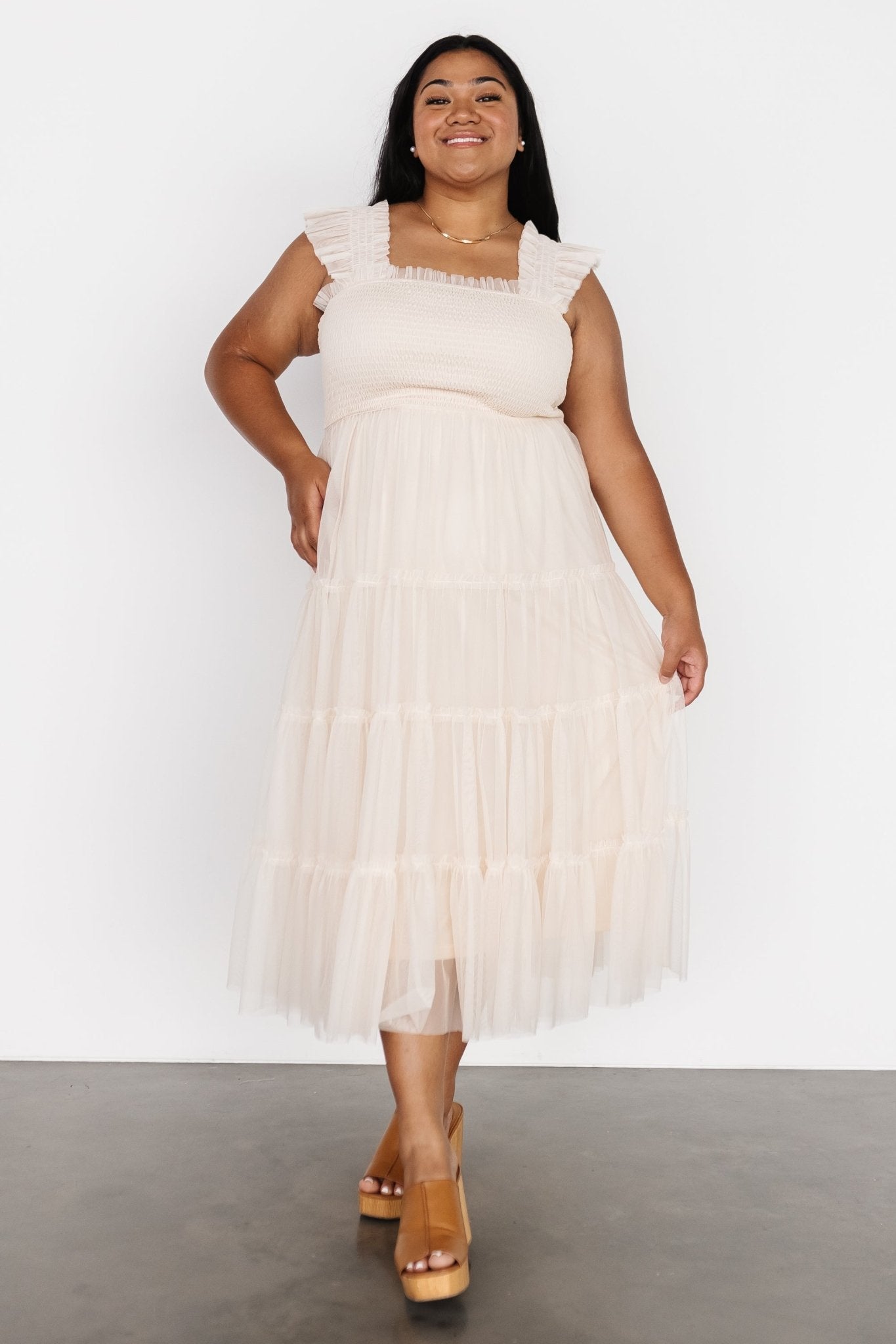 Emma Smocked Tulle Dress | Beige - Baltic Born