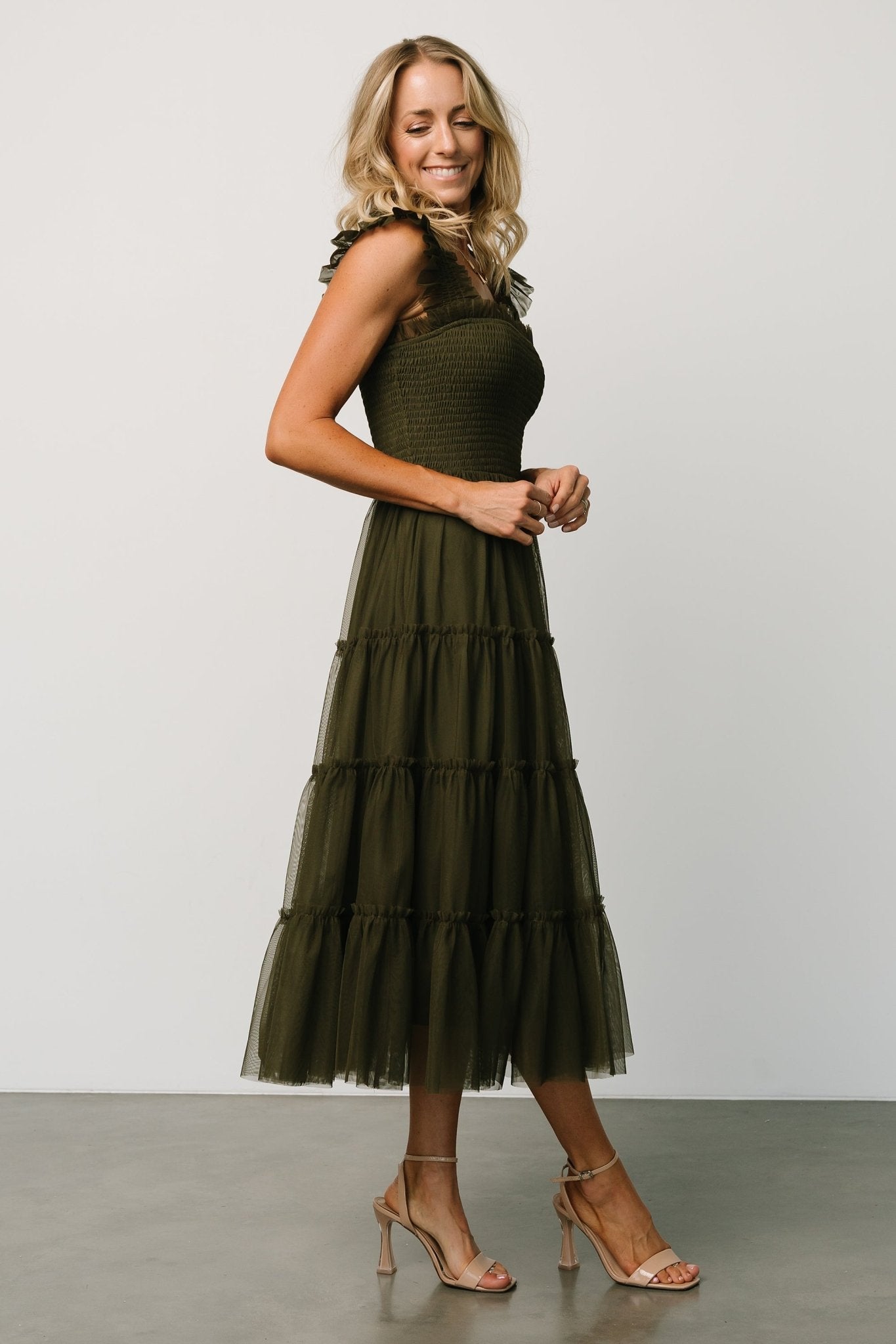 Emma Smocked Tulle Dress | Dark Olive - Baltic Born