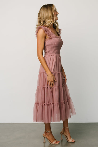 Emma Smocked Tulle Dress | Dusty Rose - Baltic Born