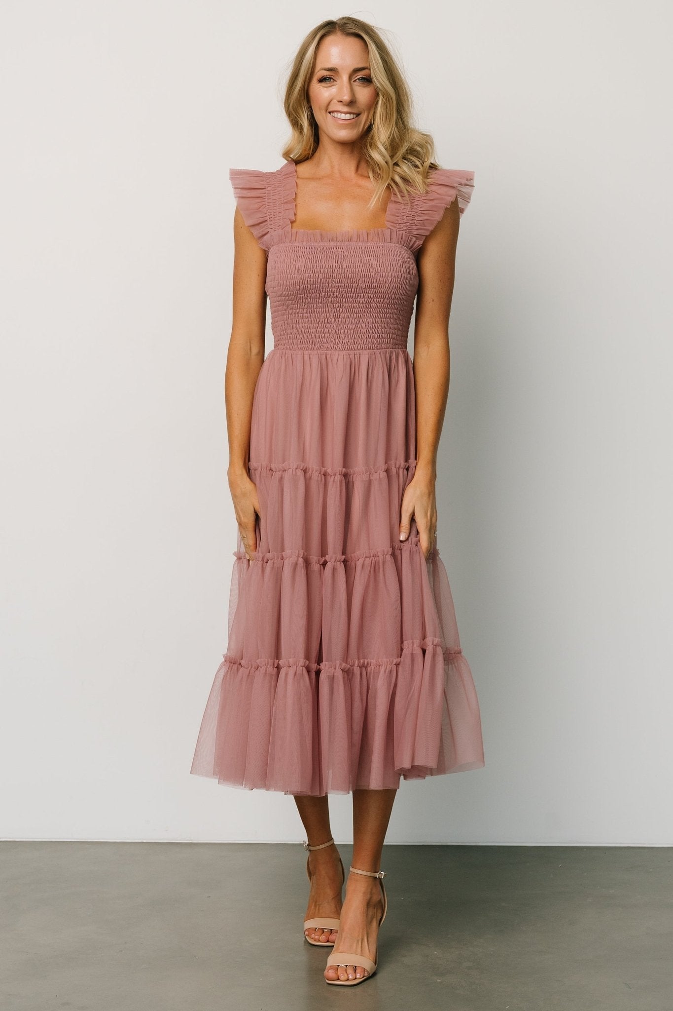 Emma Smocked Tulle Dress | Dusty Rose - Baltic Born