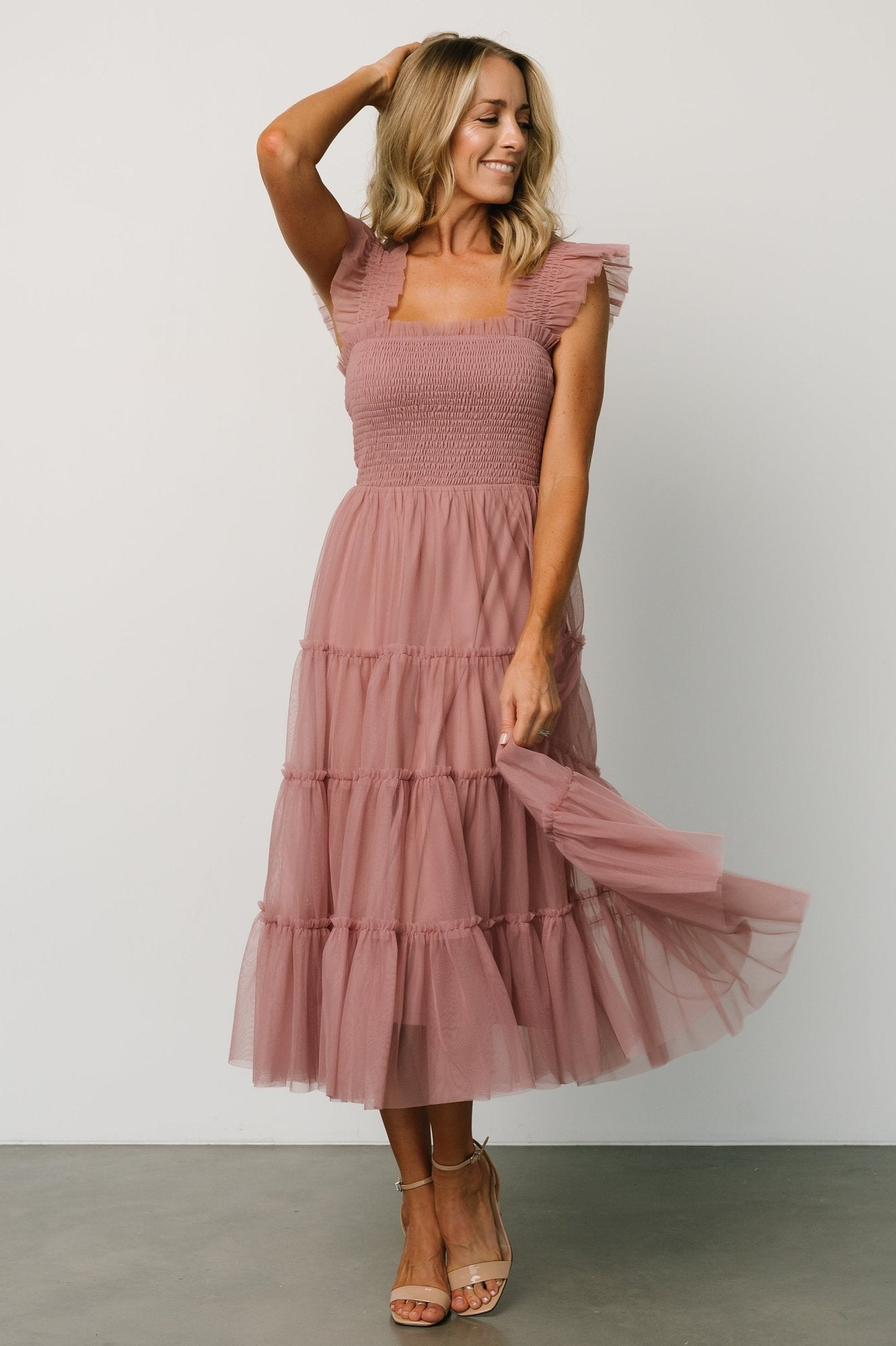 Emma Smocked Tulle Dress | Dusty Rose - Baltic Born