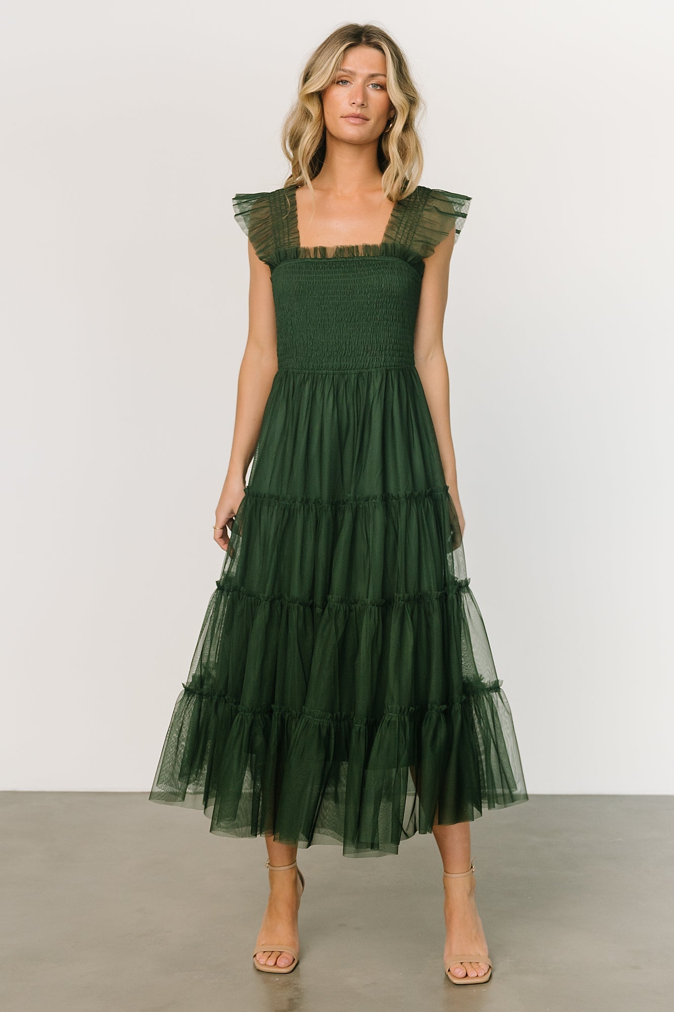 Emma Smocked Tulle Dress | Green - Baltic Born