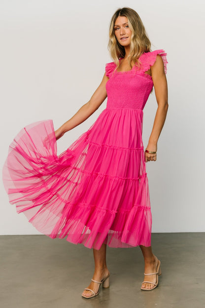 Emma Smocked Tulle Dress | Hot Pink - Baltic Born