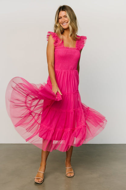 Emma Smocked Tulle Dress | Hot Pink - Baltic Born