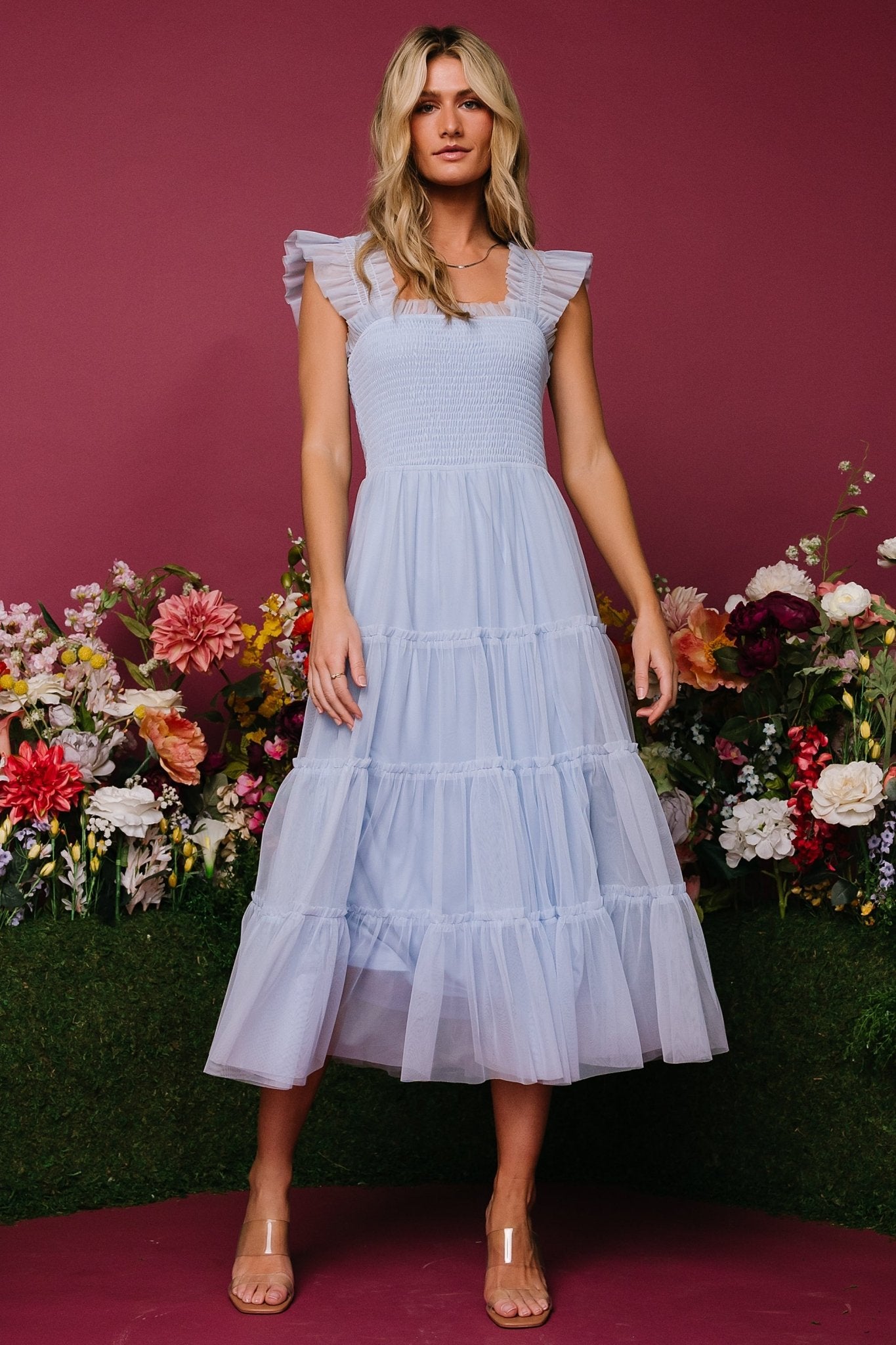 Emma Smocked Tulle Dress | Light Blue - Baltic Born