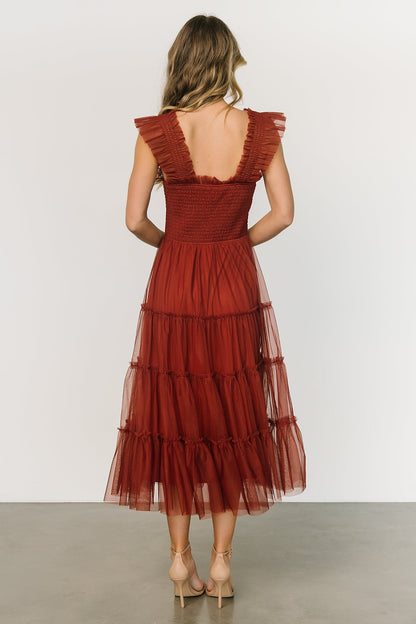 Emma Smocked Tulle Dress | Oxblood - Baltic Born