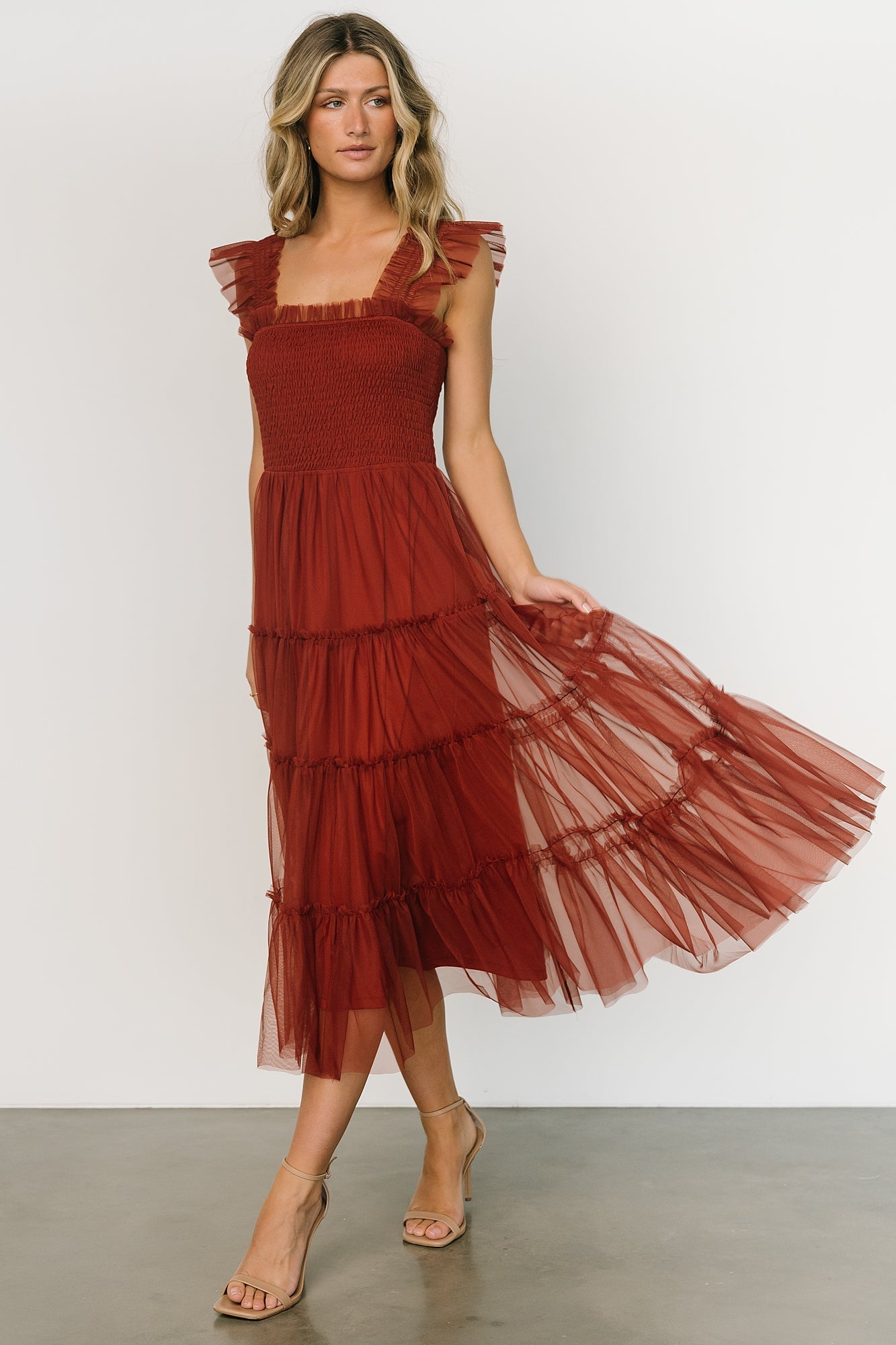 Emma Smocked Tulle Dress | Oxblood - Baltic Born