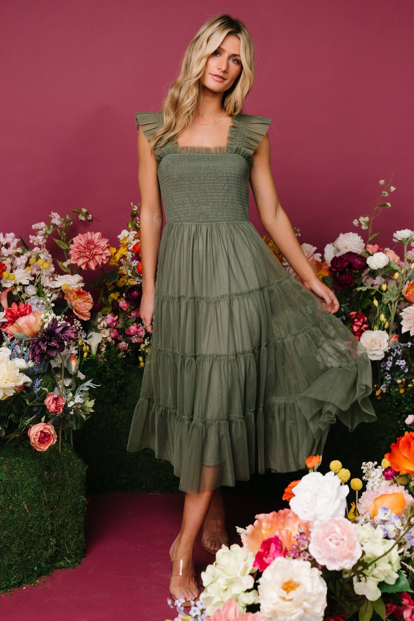 Emma Smocked Tulle Dress | Sage - Baltic Born