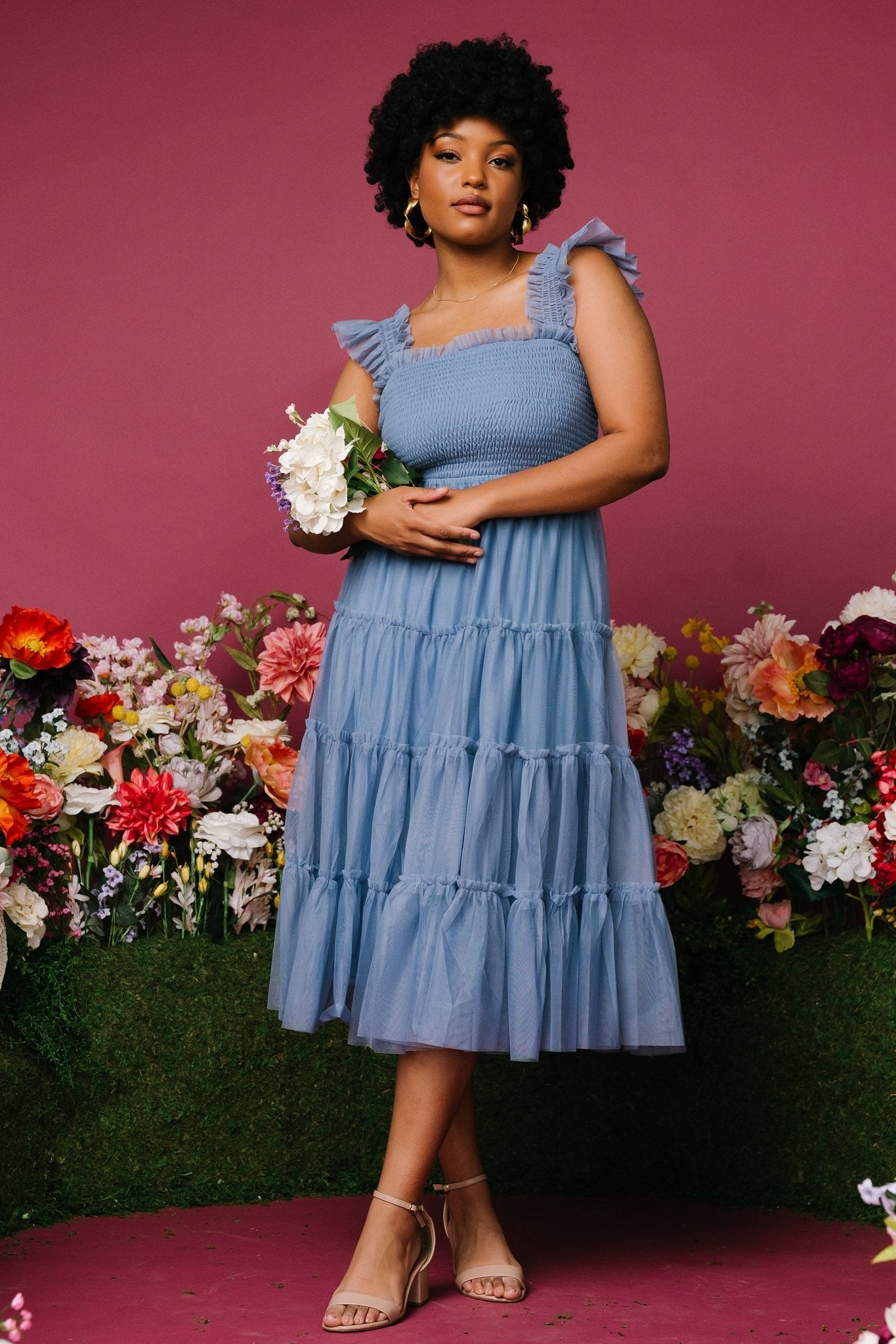Emma Smocked Dress - Light Blue Gingham main image 1