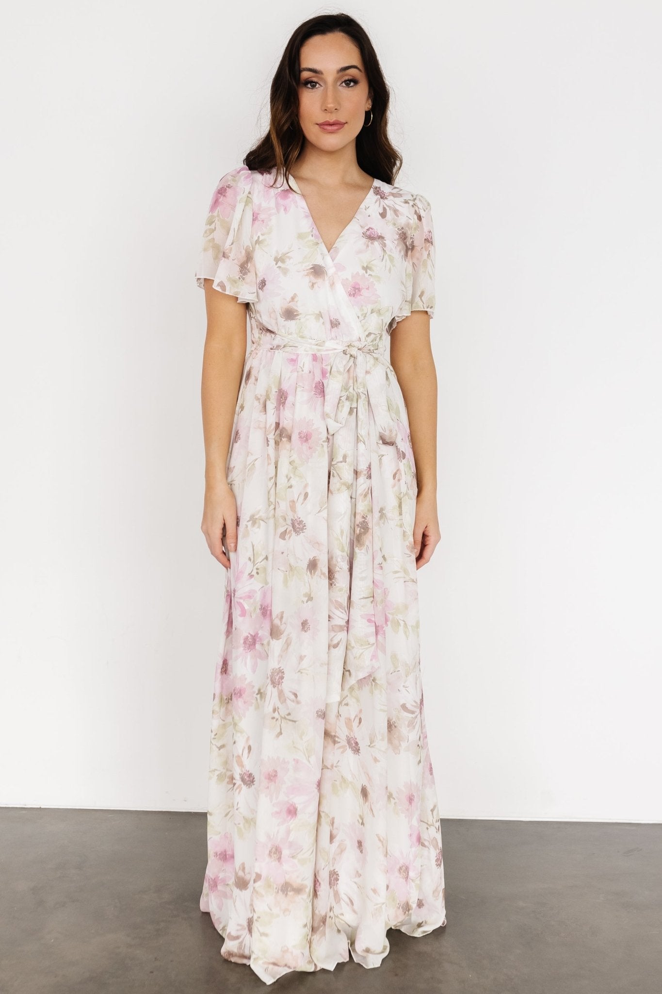 Enya Maxi Dress | White + Lilac Floral | Baltic Born