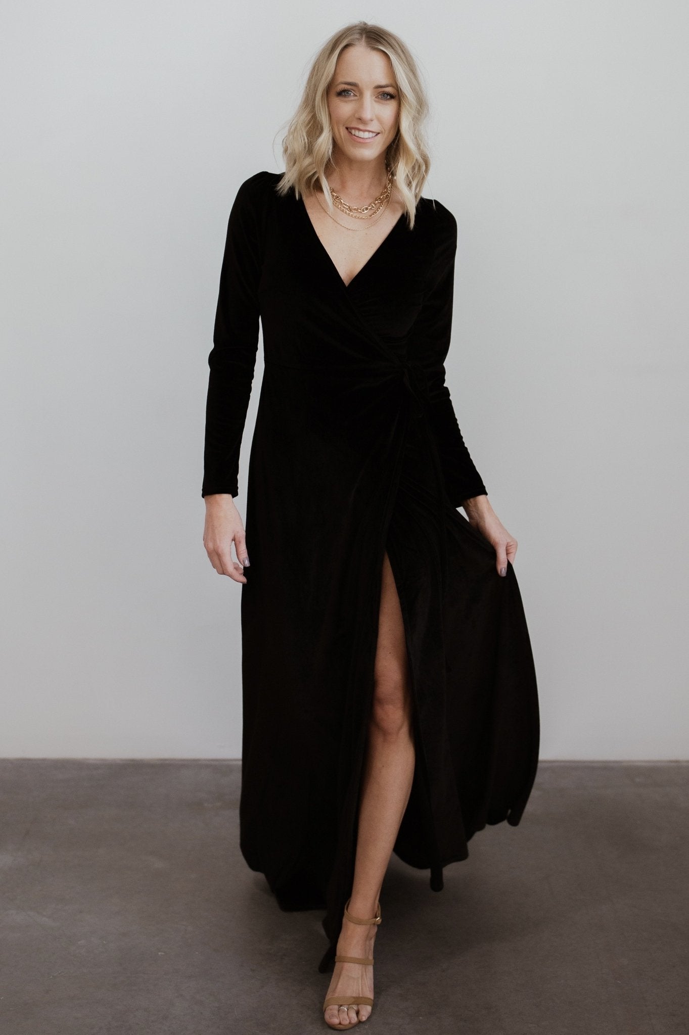 Esmerelda Velvet Wrap Maxi Dress | Black - Baltic Born