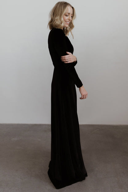 Esmerelda Velvet Wrap Maxi Dress | Black - Baltic Born