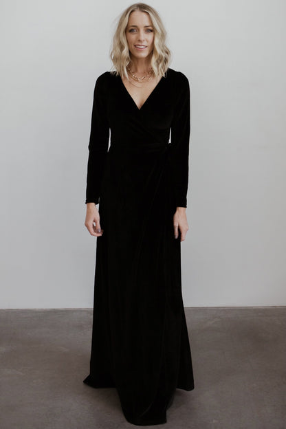 Esmerelda Velvet Wrap Maxi Dress | Black - Baltic Born