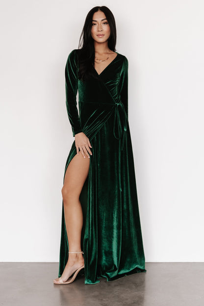 Esmerelda Velvet Wrap Maxi Dress | Forest - Baltic Born