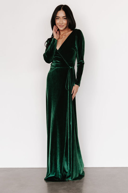 Esmerelda Velvet Wrap Maxi Dress | Forest - Baltic Born