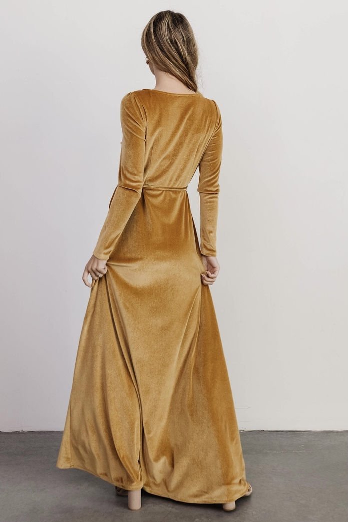 Esmerelda Velvet Wrap Maxi Dress | Gold - Baltic Born