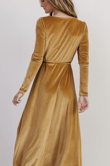 Esmerelda Velvet Wrap Maxi Dress | Gold - Baltic Born