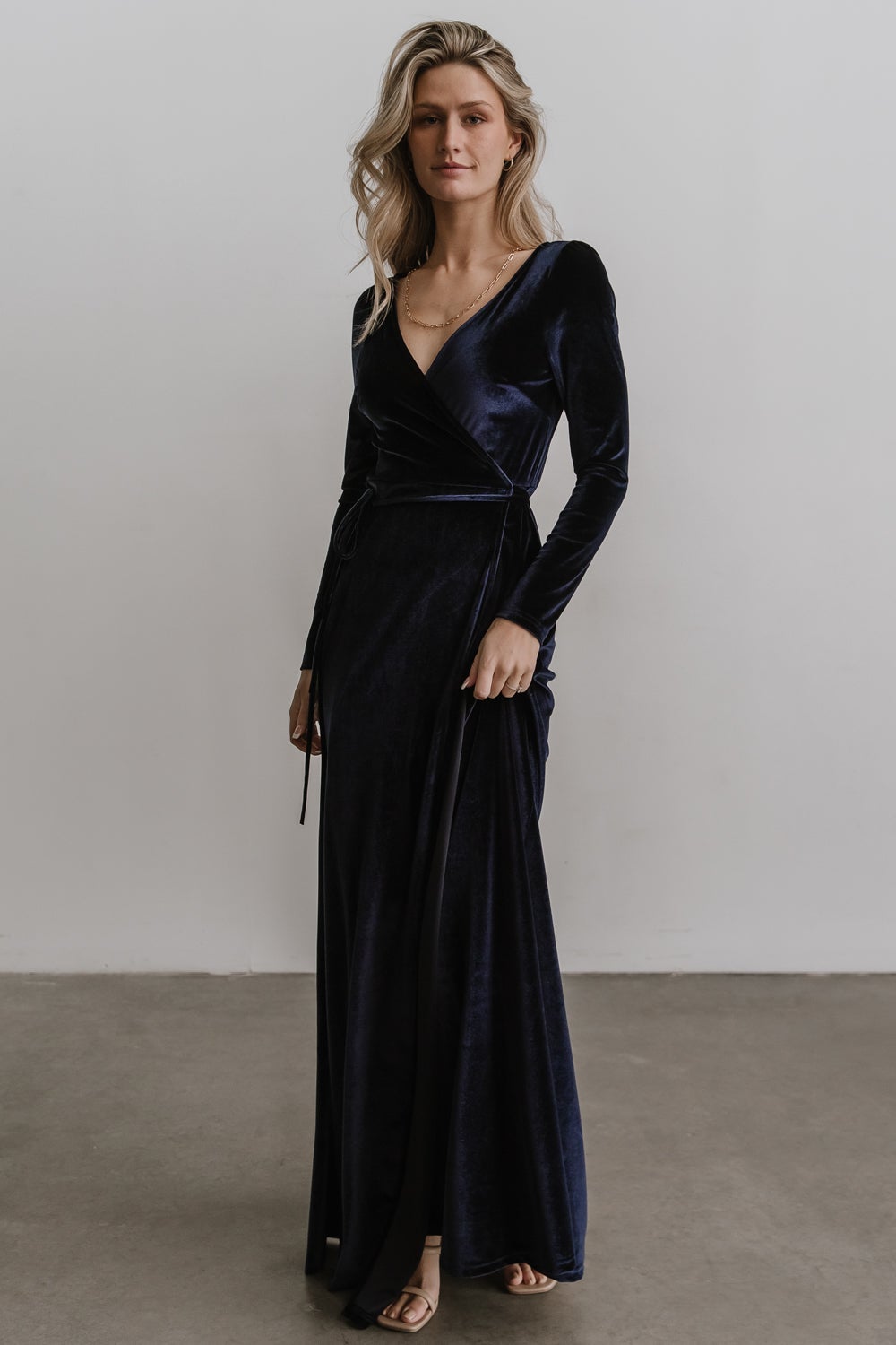 Esmerelda Velvet Wrap Maxi Dress | Navy | Baltic Born