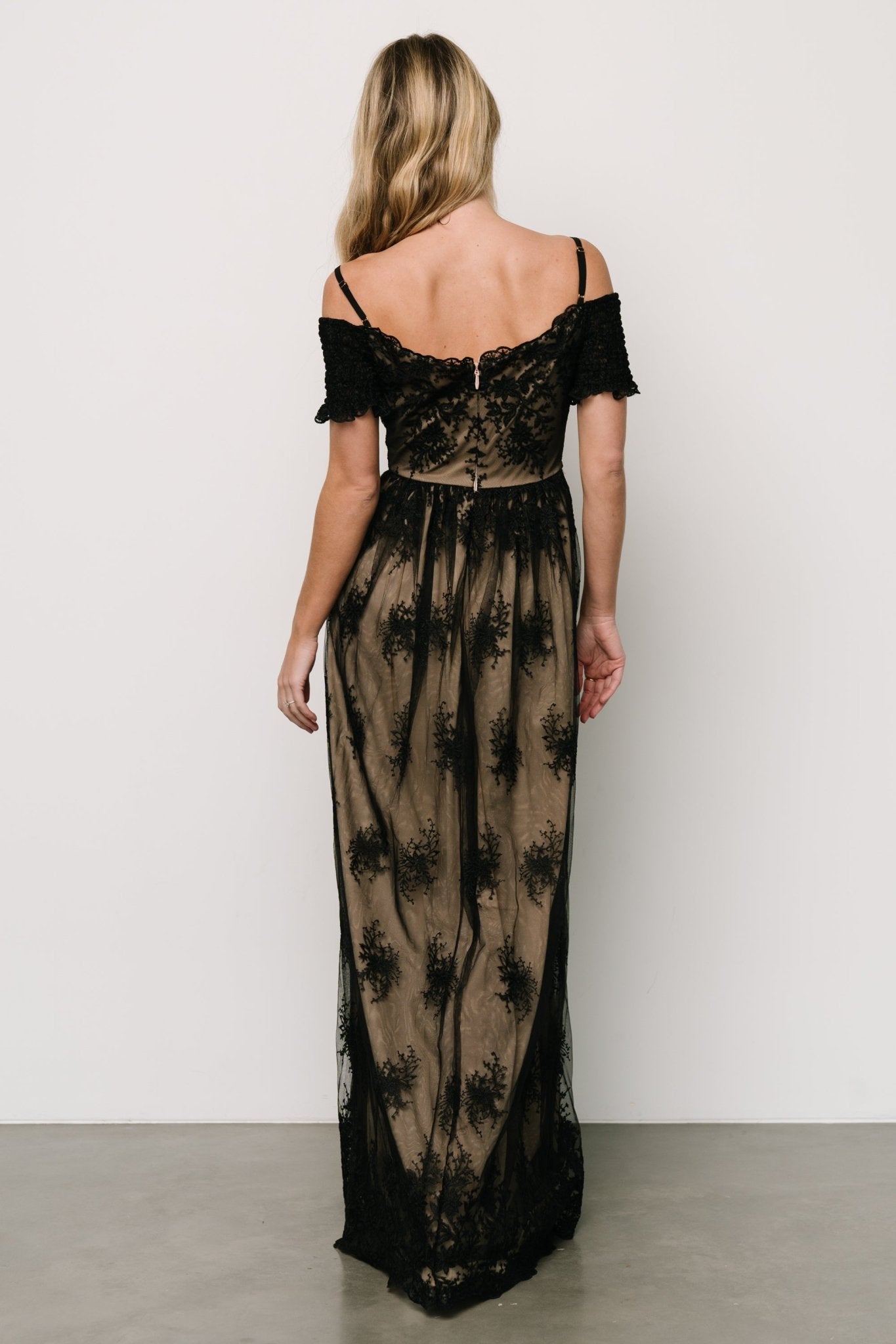 Esperanza Tulle Embroidered Maxi Dress | Black + Nude - Baltic Born