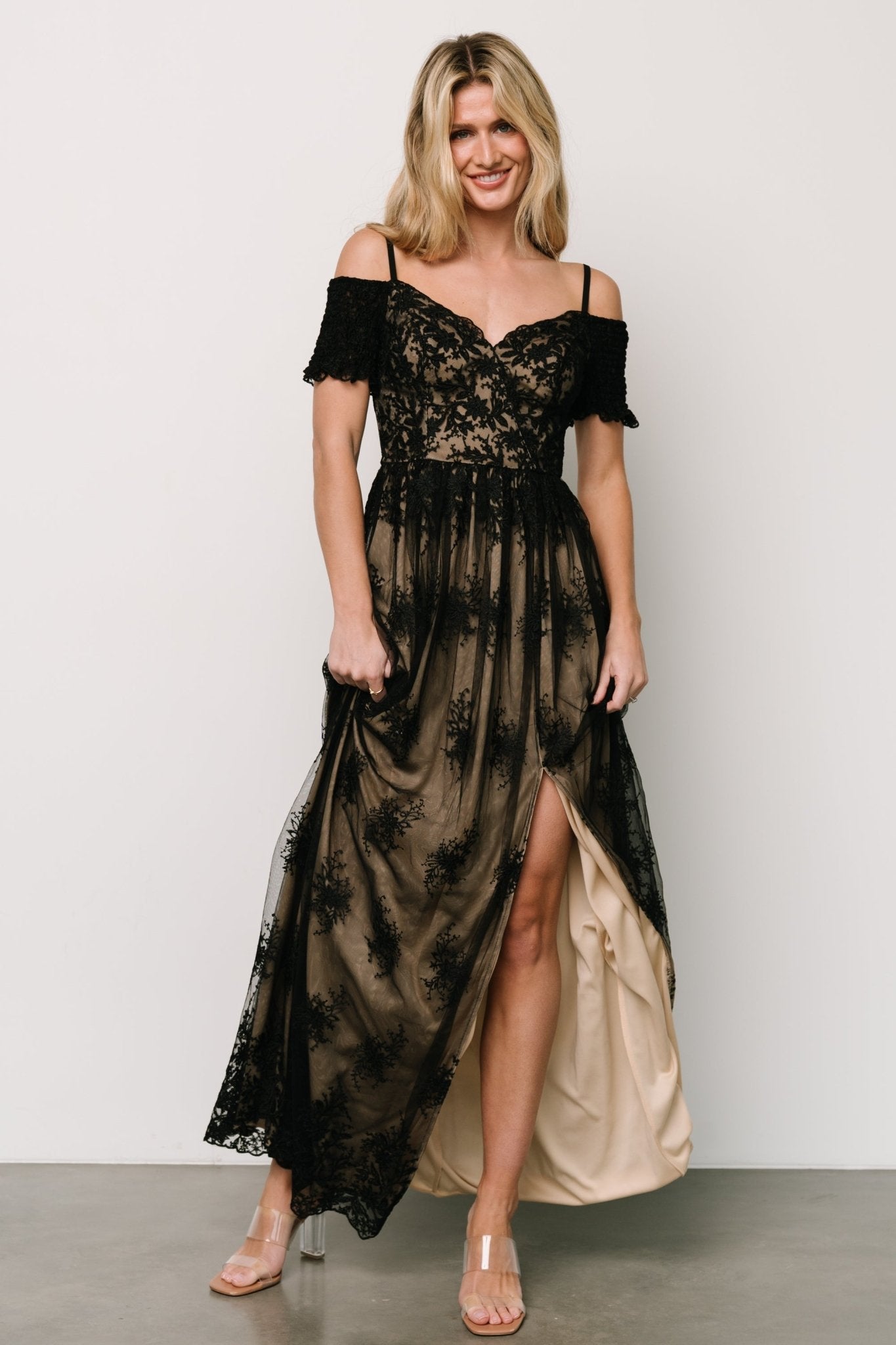 Esperanza Tulle Embroidered Maxi Dress | Black + Nude - Baltic Born