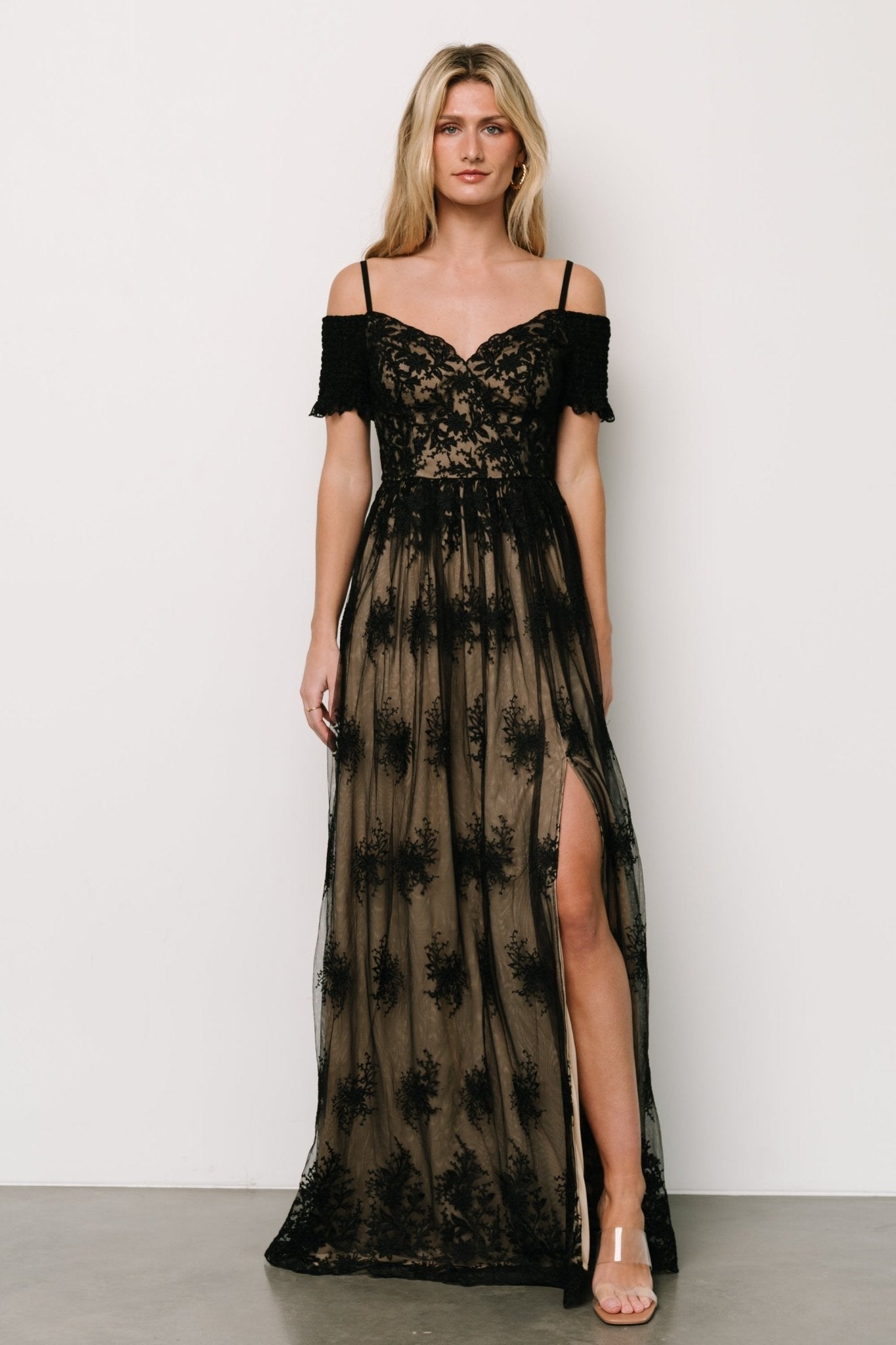 Esperanza Tulle Embroidered Maxi Dress | Black + Nude - Baltic Born