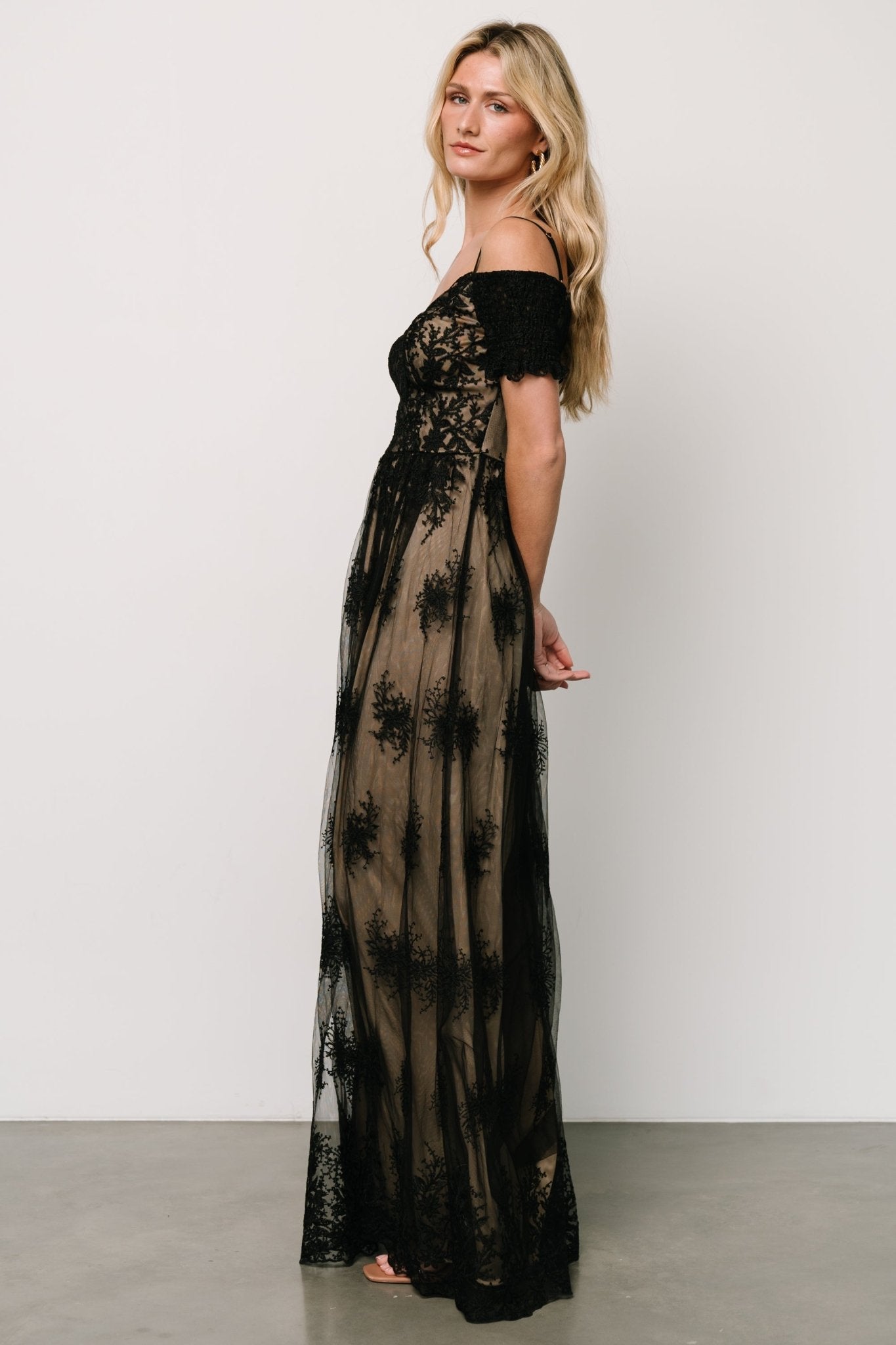 Esperanza Tulle Embroidered Maxi Dress | Black + Nude - Baltic Born