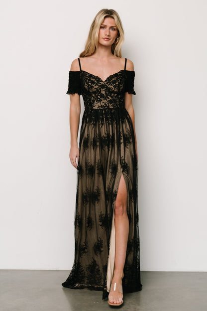 Esperanza Tulle Embroidered Maxi Dress | Black + Nude - Baltic Born