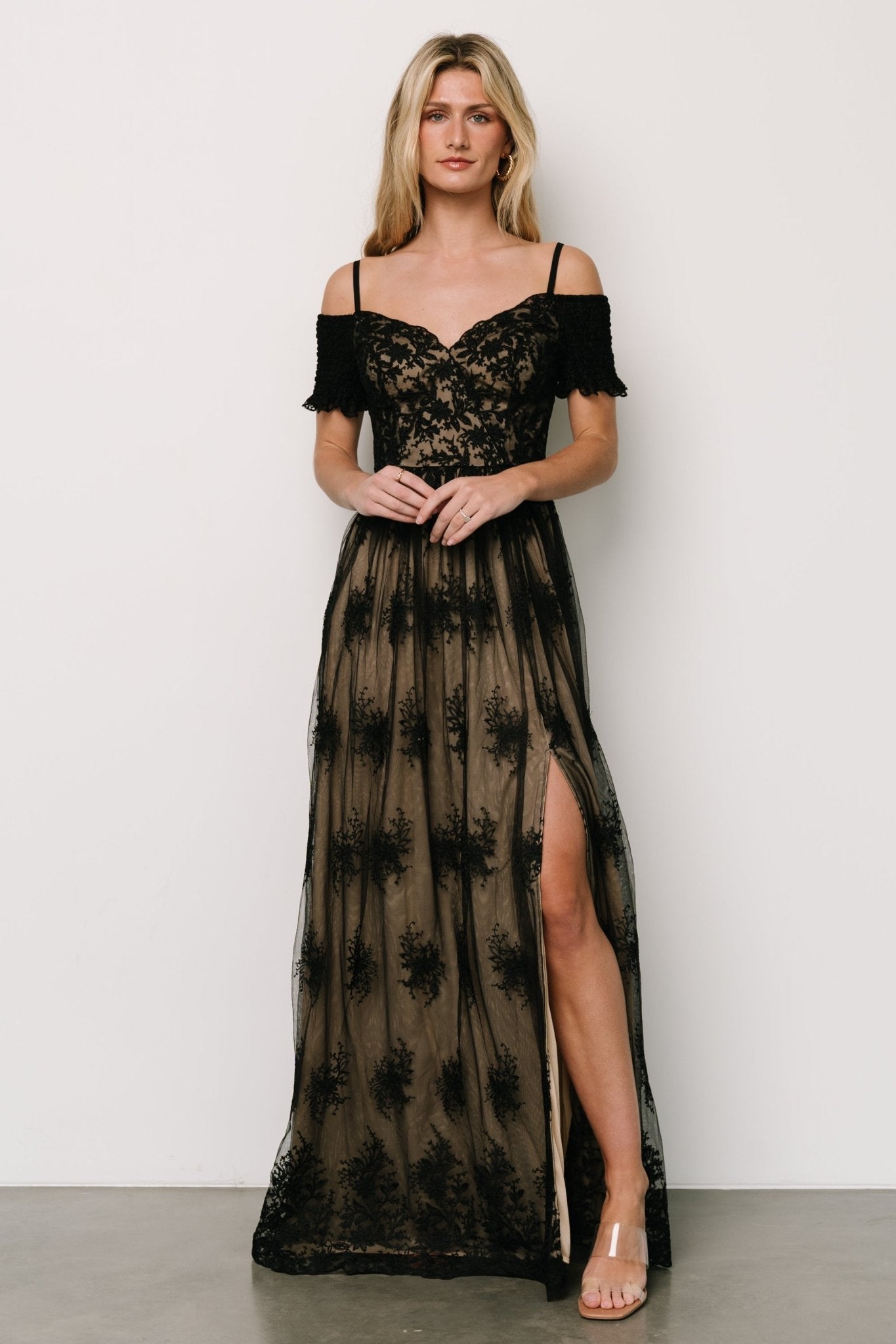 Esperanza Tulle Embroidered Maxi Dress | Black + Nude - Baltic Born