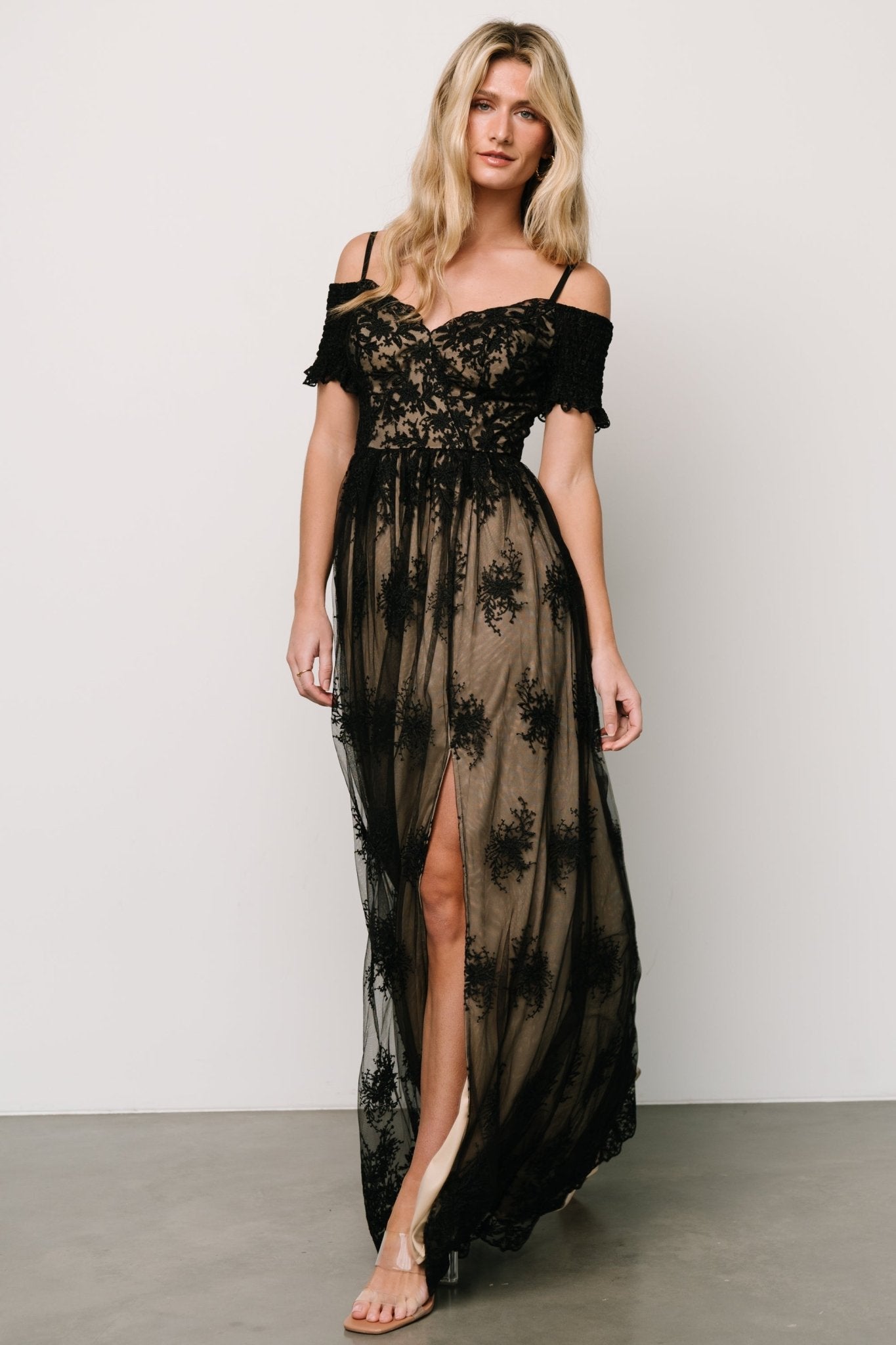 Esperanza Tulle Embroidered Maxi Dress | Black + Nude - Baltic Born