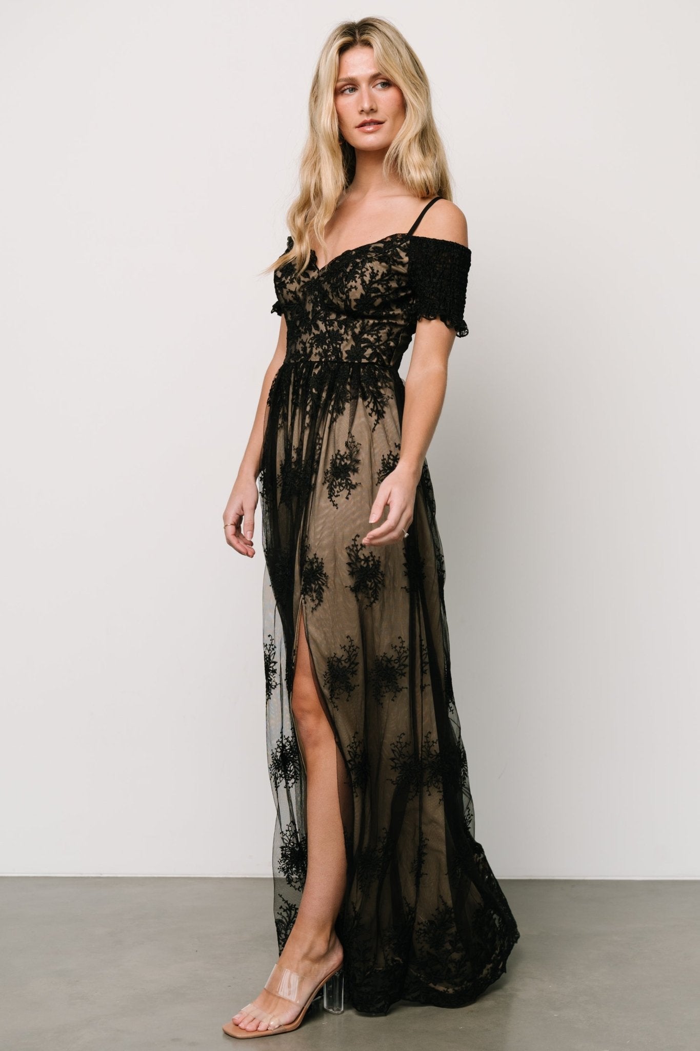 Esperanza Tulle Embroidered Maxi Dress | Black + Nude - Baltic Born