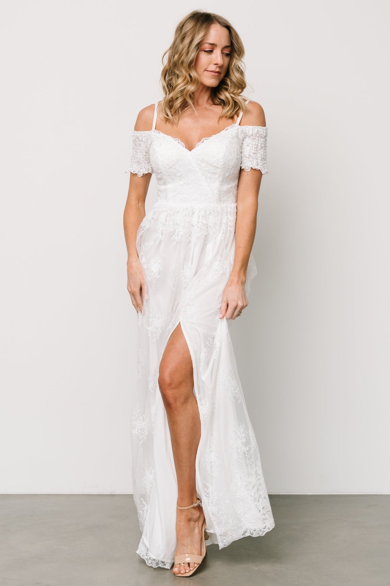 Esperanza Tulle Embroidered Maxi Dress | Off White - Baltic Born