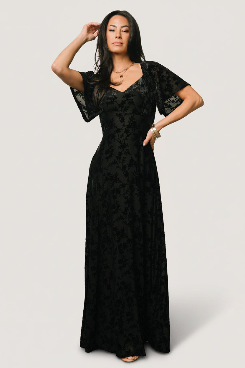 Everley Velvet Maxi Dress Black Mesh | Baltic Born L Everley Velvet Maxi Dress Black Mesh | Baltic Born L