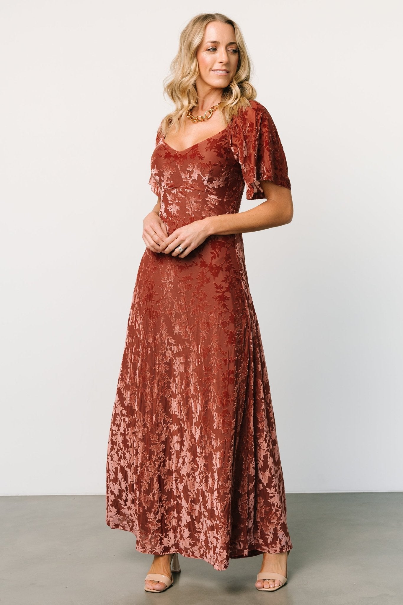 Everley Velvet Maxi Dress | Cinnamon - Baltic Born