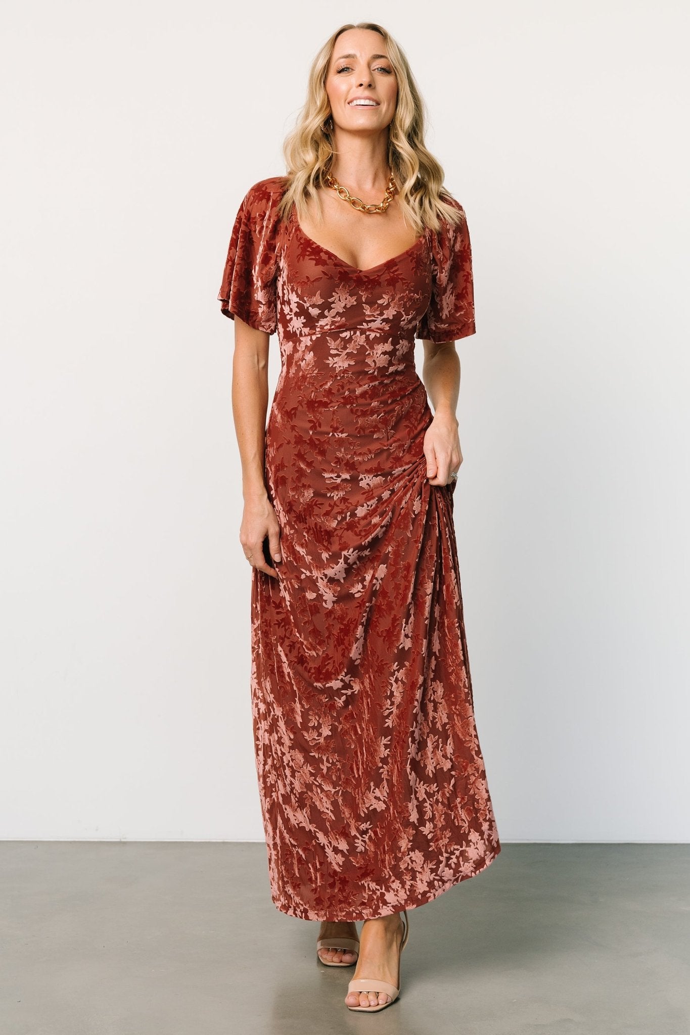 Everley Velvet Maxi Dress | Cinnamon - Baltic Born