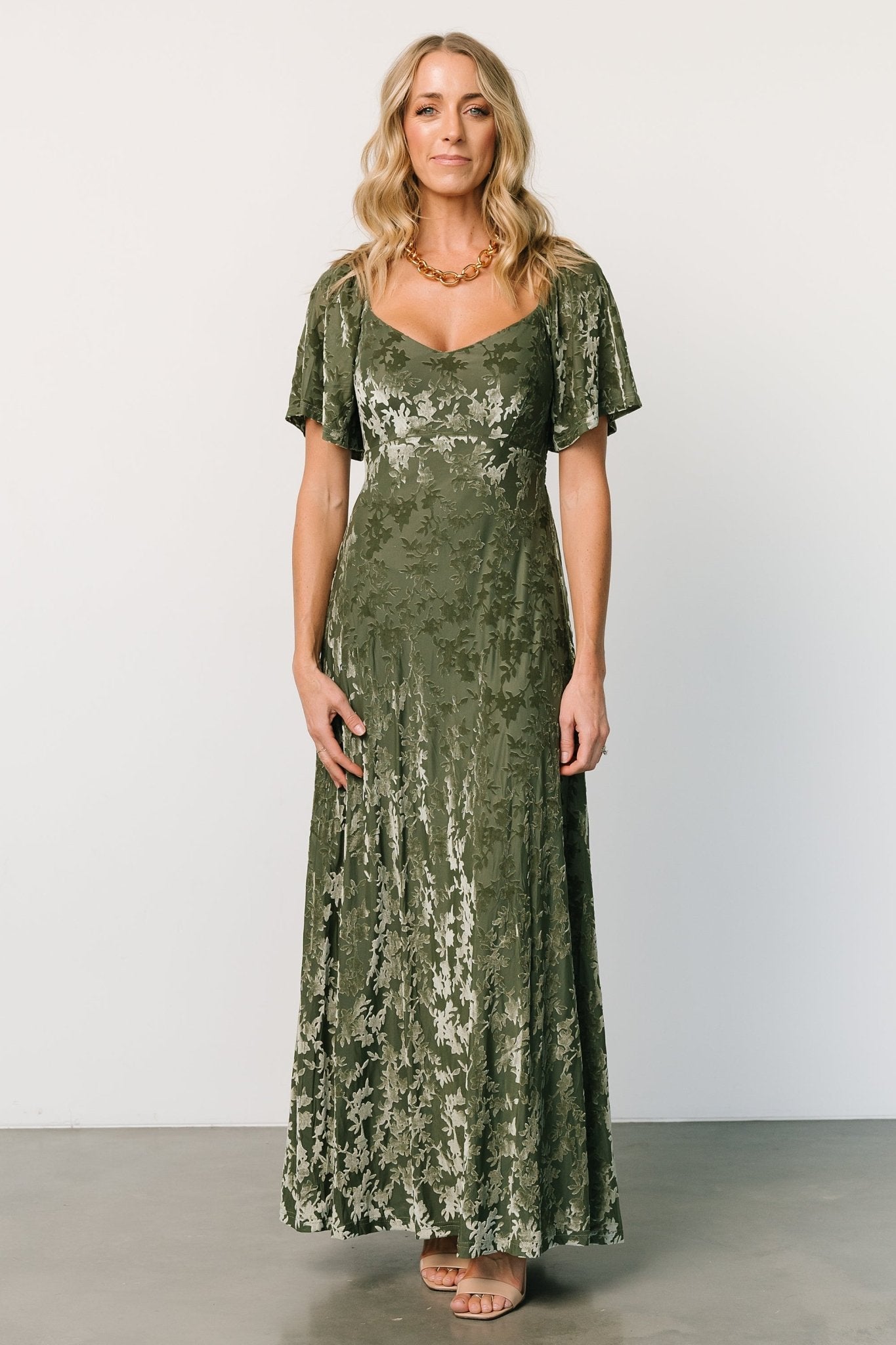 Everley Velvet Maxi Dress | Dark Sage - Baltic Born