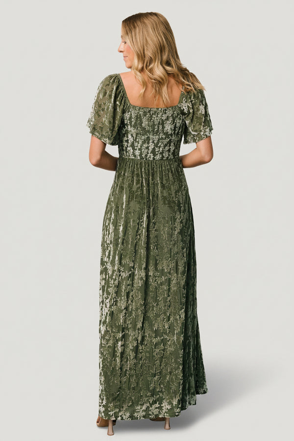 Deep-V Neck Max Velvet Dresses with Flutter Dresses Sage