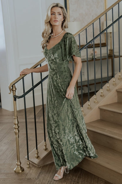 Everley Velvet Maxi Dress | Dark Sage - Baltic Born