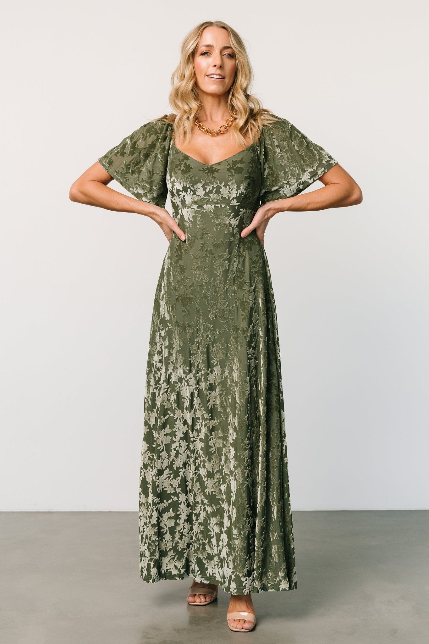 Everley Velvet Maxi Dress | Dark Sage - Baltic Born