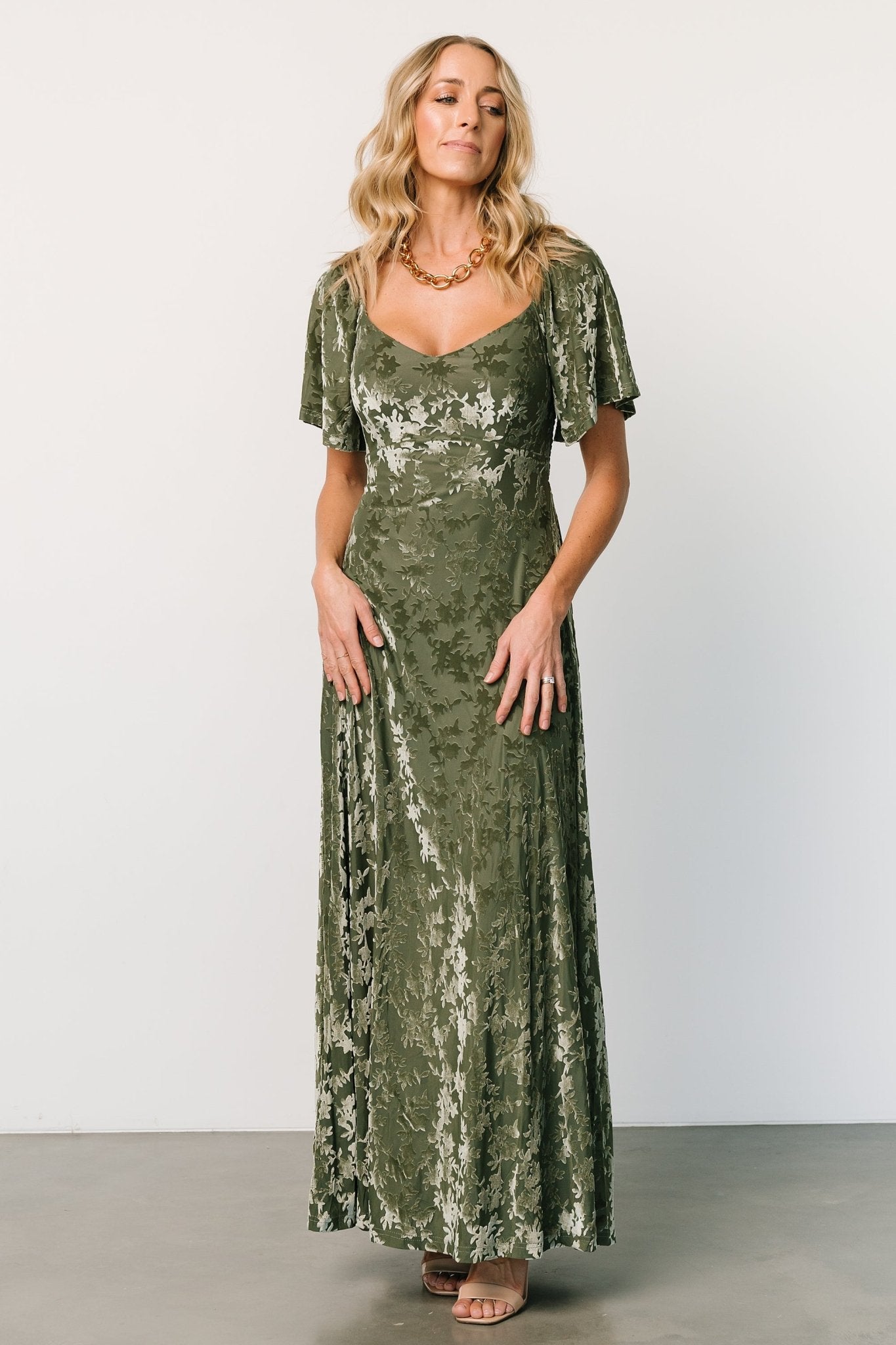 Everley Velvet Maxi Dress | Dark Sage - Baltic Born