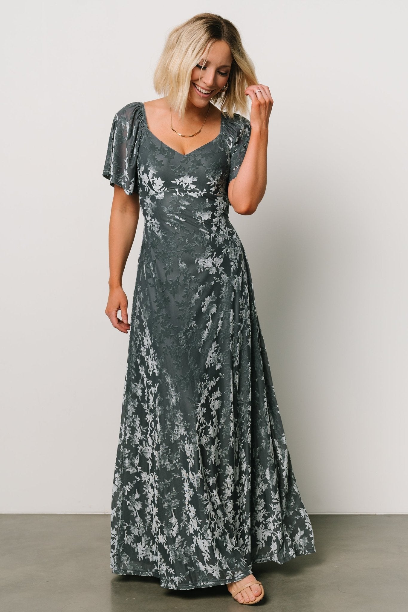 Everley Velvet Maxi Dress | Dusty Blue - Baltic Born