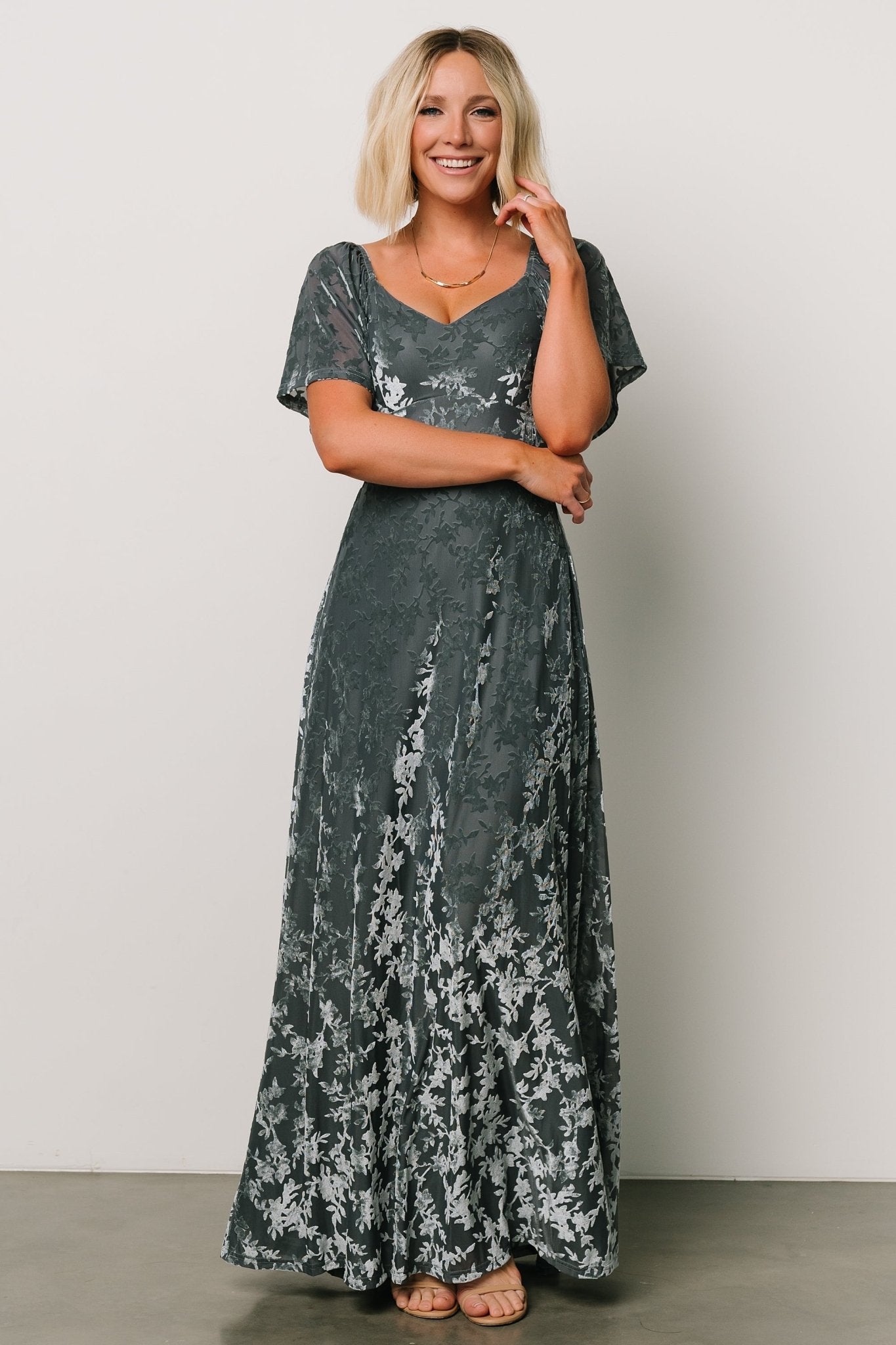 Everley Velvet Maxi Dress | Dusty Blue - Baltic Born