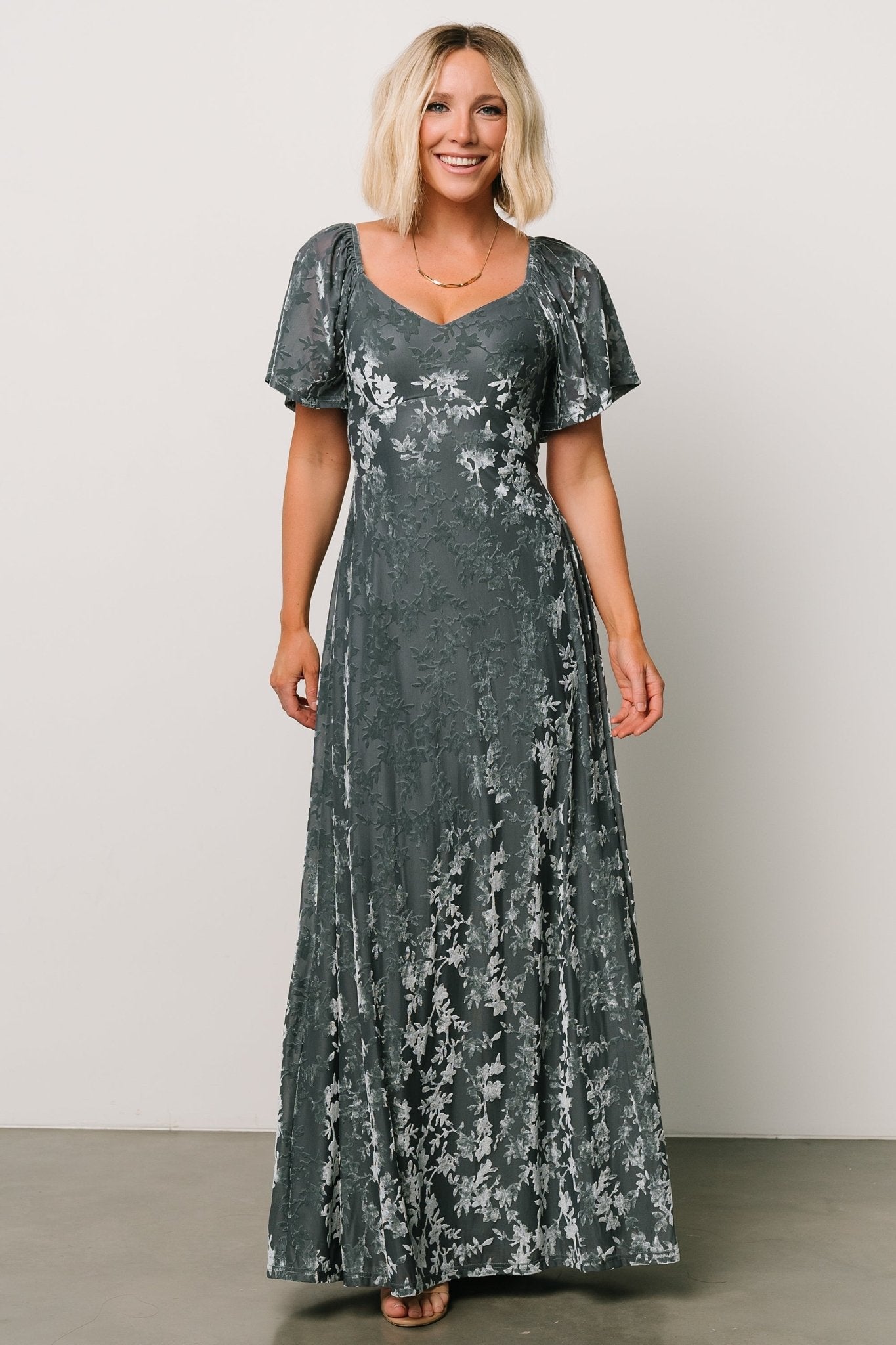 Everley Velvet Maxi Dress | Dusty Blue - Baltic Born