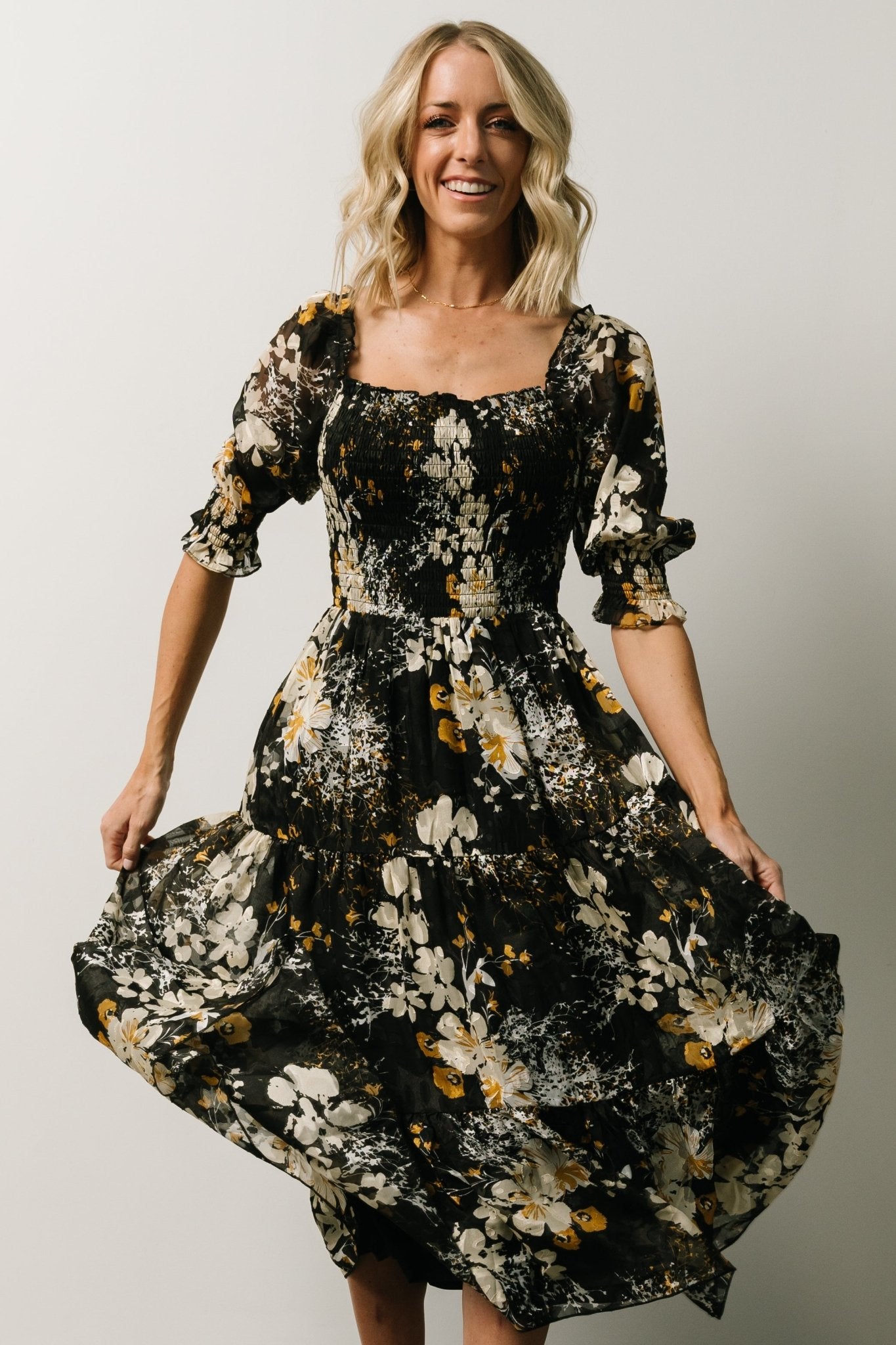 Fabian Jacquard Midi Dress | Black Floral - Baltic Born