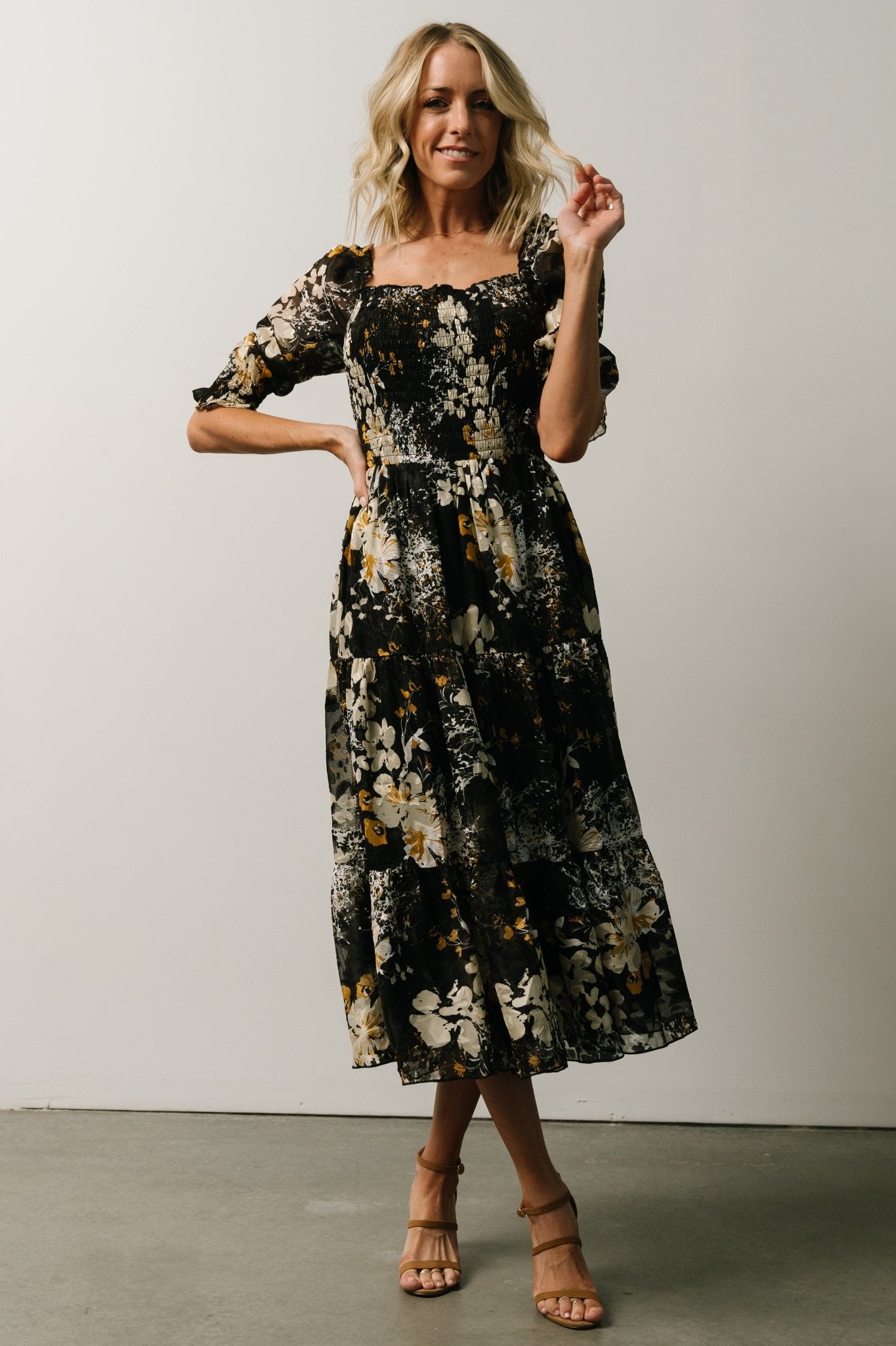 Fabian Jacquard Midi Dress | Black Floral - Baltic Born