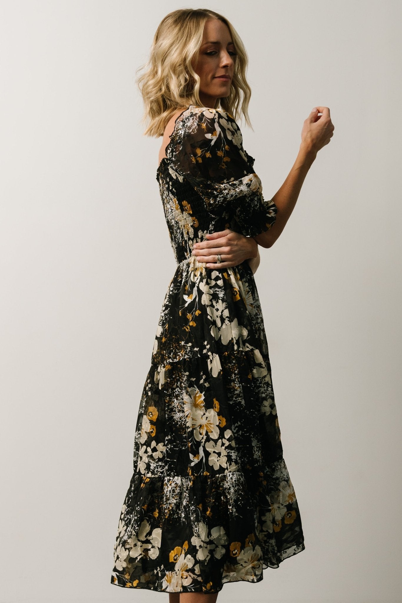 Fabian Jacquard Midi Dress | Black Floral - Baltic Born