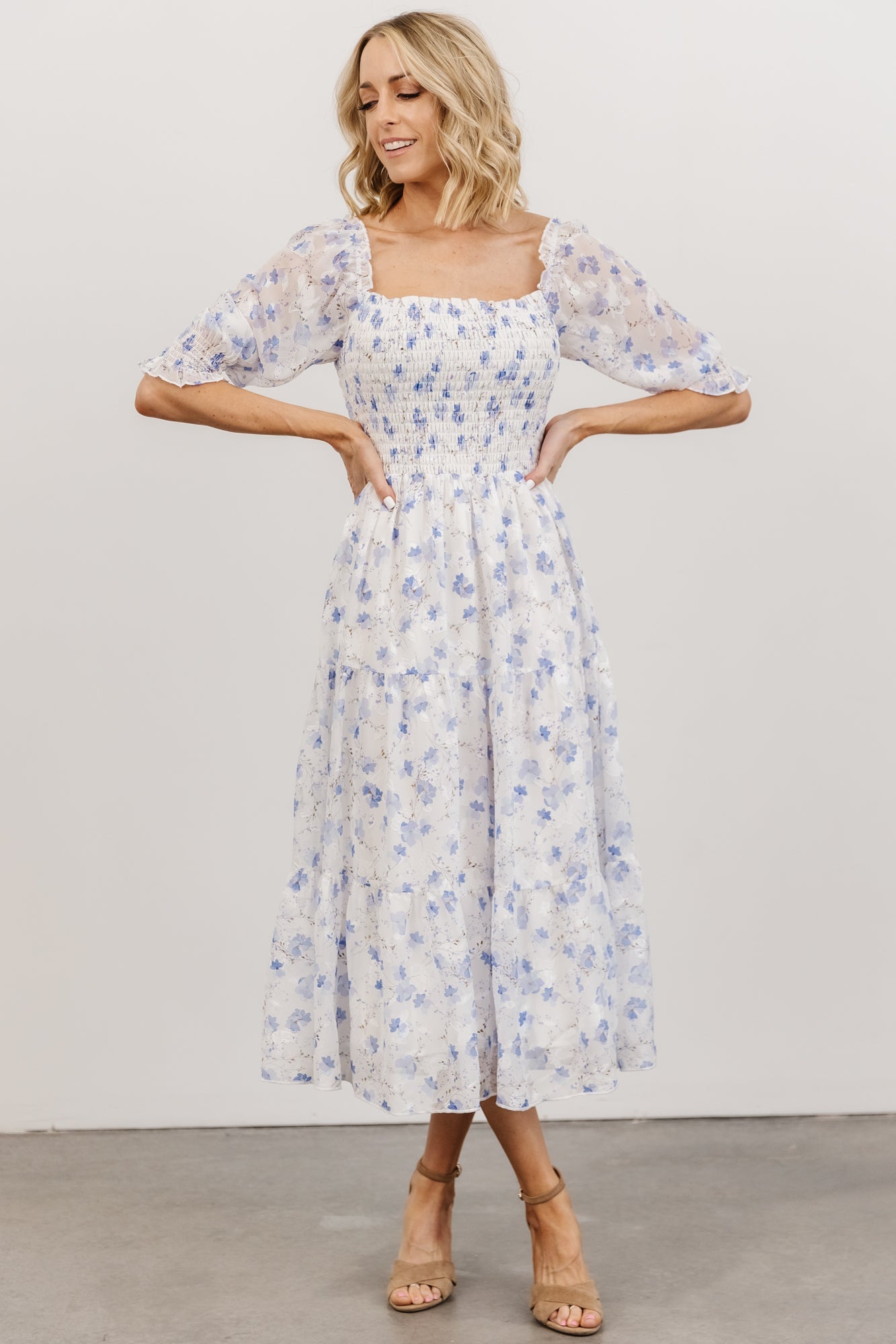 Fabian Jacquard Midi Dress | Blue Floral - Baltic Born