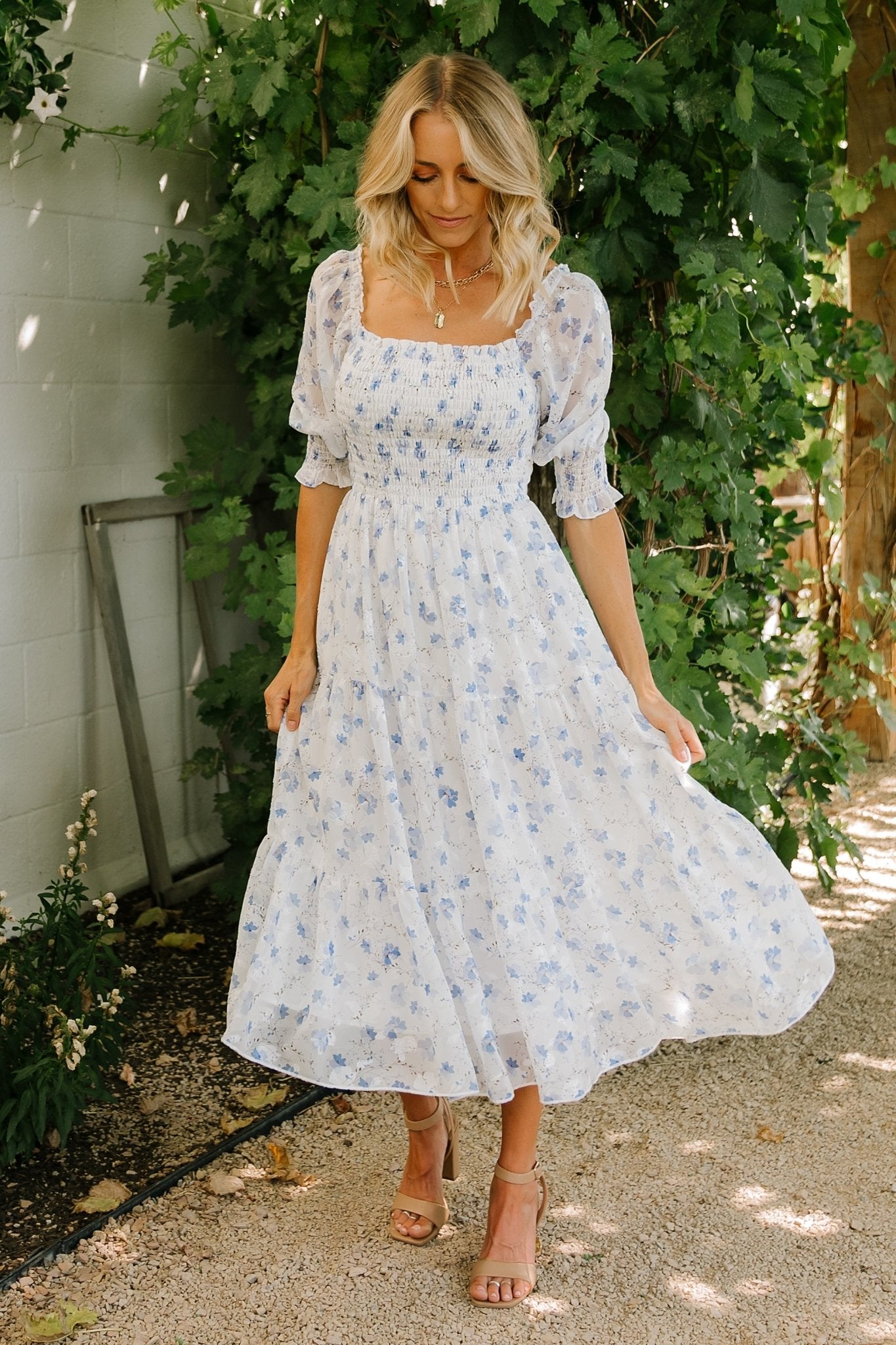 Fabian Jacquard Midi Dress | Blue Floral - Baltic Born