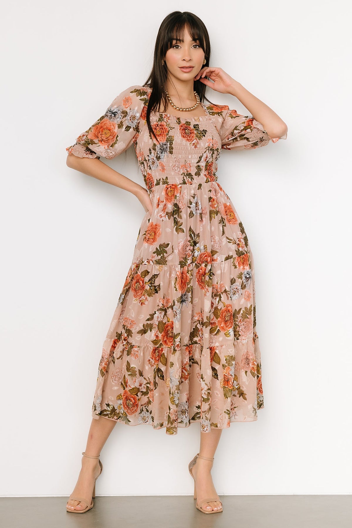 Pele Tiered Midi Dress, Black Floral