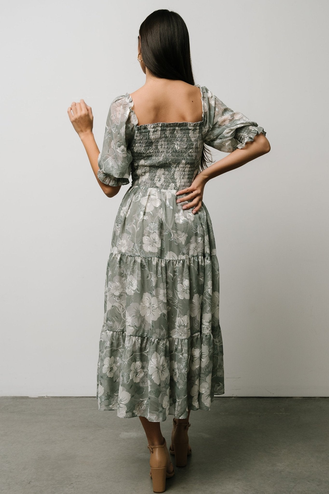 Fabian Jacquard Midi Dress | Dusty Sage - Baltic Born