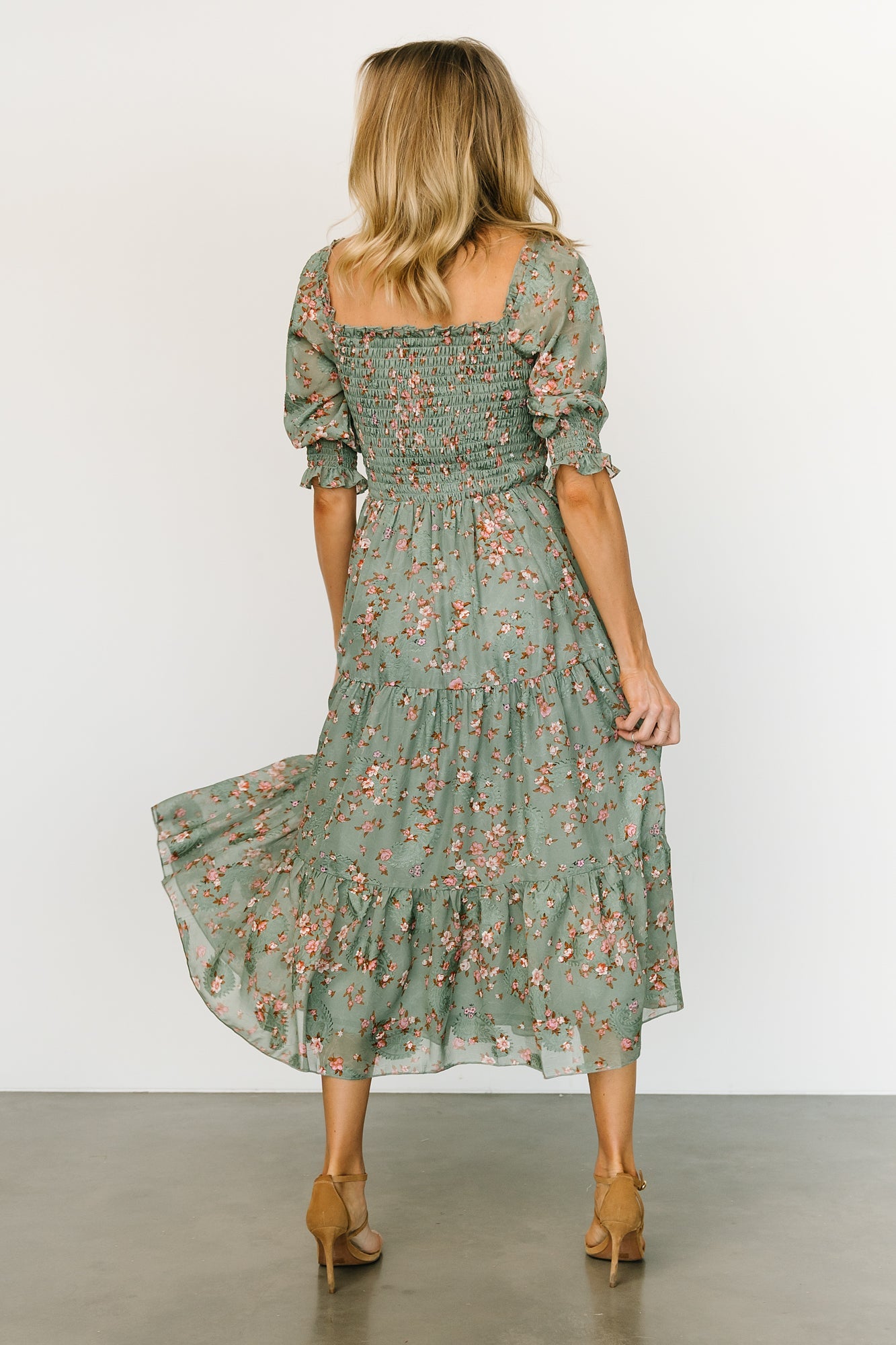 Fabian Jacquard Midi Dress | Eucalyptus + Pink - Baltic Born